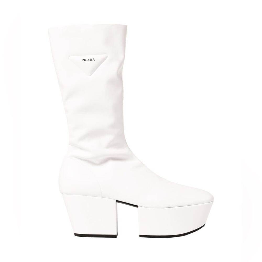 Prada Nappa Tech Triangle Logo White Chunky Platform Block Heel Boots IT Size 38 - Picture 2 of 16